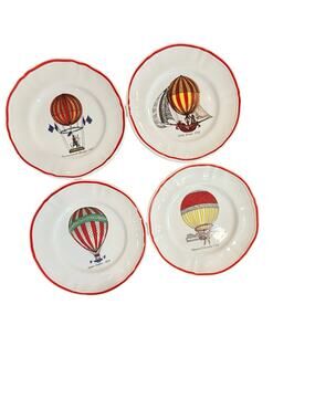 Lot of 4 LONGCHAMP France Historic Hot Air Balloon Bread Dessert Plates 6 1/4"